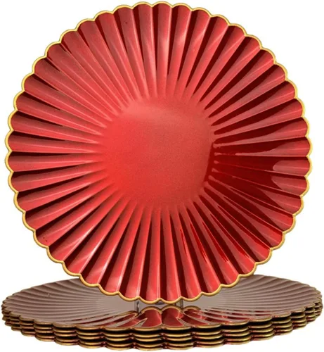 Platos lisos rojos, platos lisos redondos de plástico de 13 pulgadas para fiesta de boda, decoración de mesa. (Juego de 6)