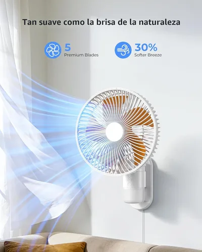 Miniatura 2 de Airbition Ventilador pequeño de montaje en pared de 10 pulgadas con luz y control remoto, oscilación de 90°, 4 velocidades, temporizador, inclinado