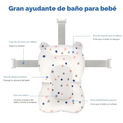 Miniatura 2 de Colorlife - Asiento de baño para bebé con malla de apoyo, cojín de apoyo para baño de bebé, ajustable, cómodo, antideslizante, malla de ducha