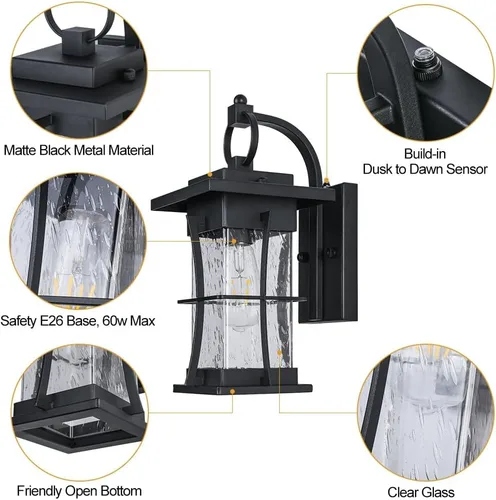 Miniatura 4 de Accesorios de iluminación para exteriores, montaje en pared, 1 luz de 15 pulgadas de alto, luz exterior del atardecer al amanecer para casa, farol