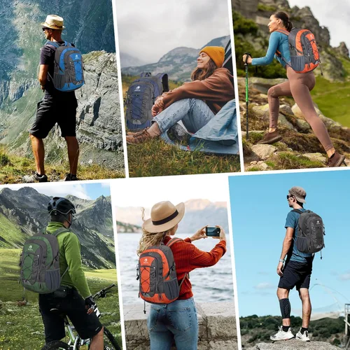 Miniatura 7 de Mochila de senderismo pequeña de 25 L con correa para el pecho para hombres y mujeres, mochila de viaje impermeable, mochila de viaje ligera Negro