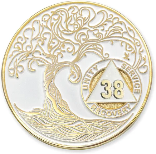 Miniatura 154 de 20 Year Sobriety Mint Twisted Tree of Life - Medallón de recuperación AA chapado en oro, fichas y fichas, color negro