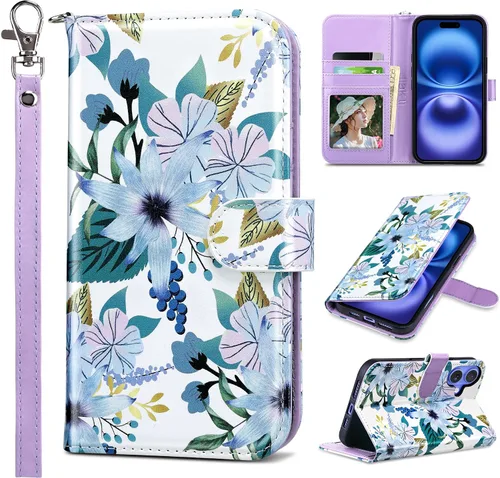 Miniatura 21 de ULAK Compatible con iPhone 15 Estuche tipo cartera para mujer, funda tipo billetera de piel PU premium con tarjetero, función de caballete, estuche