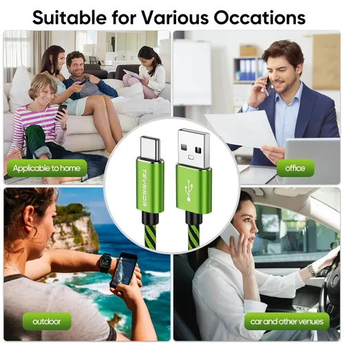 Miniatura 7 de Teyssor Cable USB C de 10 pies, paquete de 5 unidades de nailon trenzado USB A a tipo C, cable de carga rápida compatible con Samsung Galaxy S24 S23