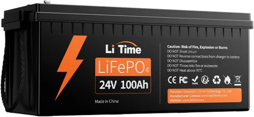 Litime Batería de litio LiFePO4 de 24 V 100 Ah, 4000+ ciclos profundos, BMS integrado de 100 A para RV, motor de pesca por curricán, marino, solar,