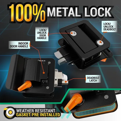 Miniatura 5 de LATCH.IT Reemplazo de Cerradura de Puerta Negra para RV Manija de Puerta de RV Totalmente de Metal se Adapta a Agujeros de 2.75"x3.75" Cerradura