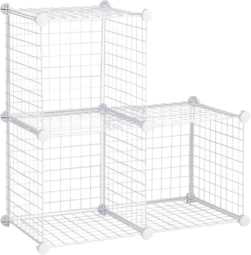 Rubbermaid Juego de 3 cubos apilables de alambre de almacenamiento, fácil de montar, color blanco para armario/estantería/juguetes, organizador