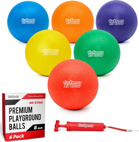 GoSports Playground Balls for Kids - Choose 8.5” or 10” Sizes - Heavy Duty Set of 6 with Carry Bag and Ball Pump Multicolor