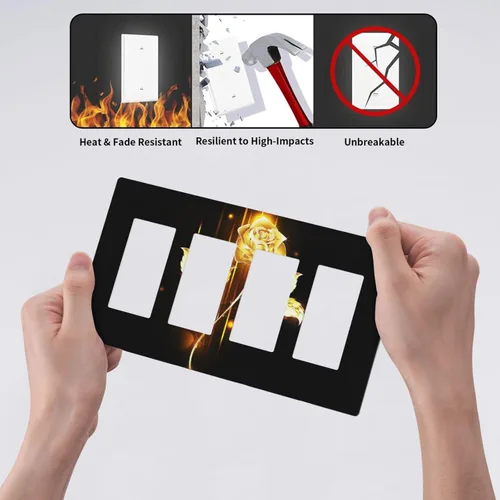 Miniatura 477 de Cubiertas de placa de pared de 3 gang con interruptor de luz de triple palanca, en negro y dorado con esplendor de oro rosa, estampado floral