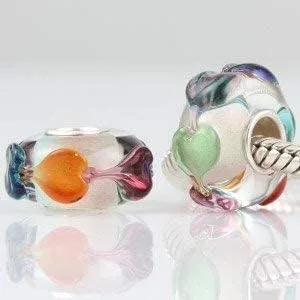 Miniatura 3 de Abalorios de cristal de Murano auténticos dijes de plata de ley 925 con núcleo de flor roja, corazón rosa, cuentas de vidrio blancas y amarillas