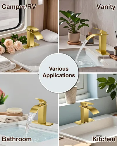Miniatura 8 de Midanya - Grifo de baño con boquilla de cascada, de un agujero o tres agujeros para montaje en cubierta, grifo de lavabo de acero inoxidable 304