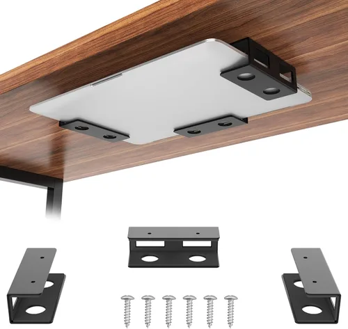 Soporte de metal para debajo del escritorio con tablero de fieltro para proteger tu laptop, soporte de bandeja para laptop debajo del escritorio,