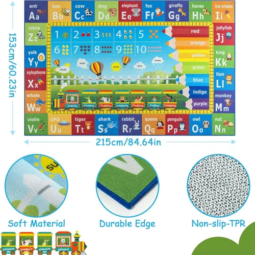Miniatura 4 de Unirea Alfombra infantil de 5 x 7 pies para sala de juegos, dormitorio, aula, tapete de juego educativo lavable con alfabeto ABC, números, animales