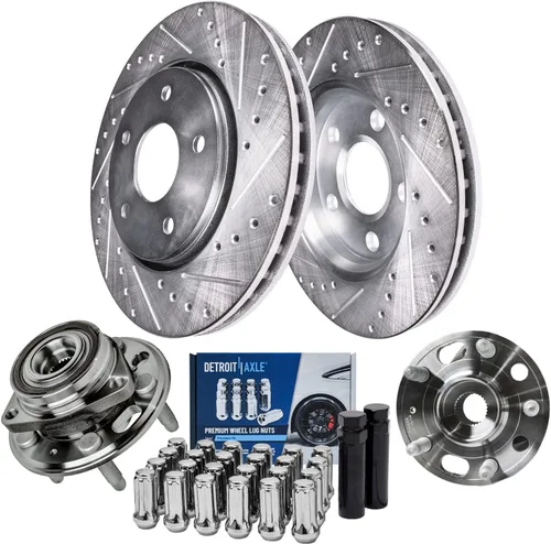 Miniatura 19 de Detroit Axle - Kit de frenos para Jeep Grand Cherokee 99-04 1999 2000 2001 2002 2003 2004 Rotores de freno de disco perforados y ranurados Pastillas