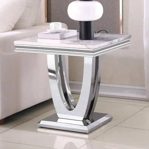 Miniatura 10 de Mesa de centro de mármol negro Henf de lujo, mesa auxiliar rectangular de mármol sintético de imitación con base de acero inoxidable dorado