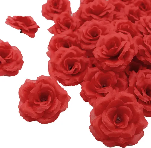 Miniatura 17 de 20 cabezas de rosas artificiales, flores artificiales a granel para manualidades, cabeza de flor de seda de rosa falsa de 3 pulgadas para Plata