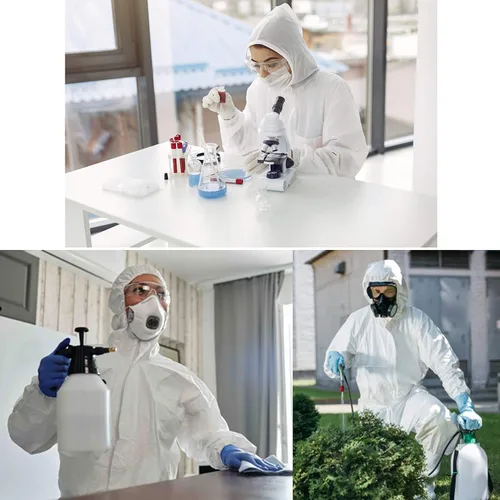 Miniatura 5 de SYINE Paquete de 5 mamelucos protectores desechables con capucha, puño elástico para trabajos de limpieza de pintura en aerosol, transpirable