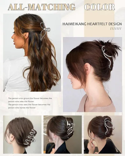 Miniatura 2 de HAIMEIKANG 4 piezas de pinzas de pelo de metal - Pinzas grandes irregulares para mujeres, accesorios de peinado antideslizantes para cabello grueso