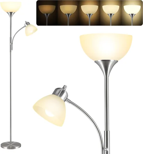 RISLG Lámpara de pie, lámpara de pie regulable, brillo de atenuación continua, incluye bombillas LED de 9 W y 5 W, lámpara de pie industrial para