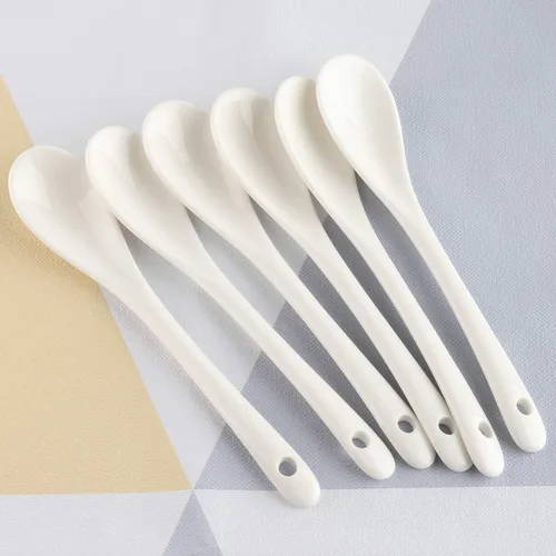 Miniatura 5 de Cucharas de huevo de porcelana para huevos hervidos suaves, café, té, postres de cerámica, juego de 6 cucharas (6 cucharas de huevo)