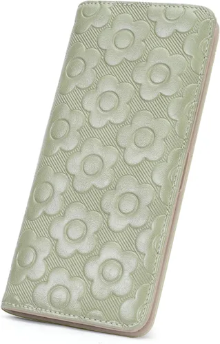 Miniatura 10 de Cartera delgada ultradelgada para mujer 3D de cuero con estampado de flores en relieve para mujer, cartera con bloqueo RFID, tarjetero plegable