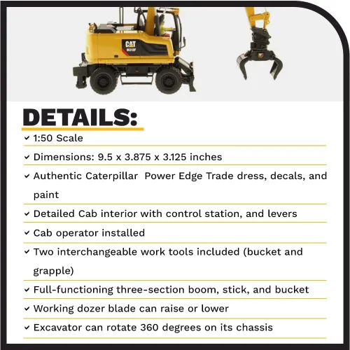 Miniatura 4 de Excavadora con ruedas Caterpillar M318F 1:50 - Serie High Line de Diecast Masters - 85508