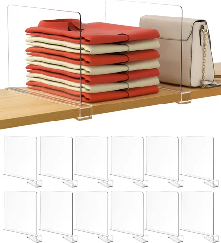 HBlife 12 piezas de divisores de estante de acrílico transparente, organizador vertical de bolsos para armario, perfecto para suéteres, camisas,