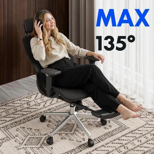 Miniatura 5 de FLEXISPOT Silla de oficina de masaje con reposapiés, silla de escritorio ergonómica de respaldo alto con reposacabezas ajustable, reposabrazos 3D