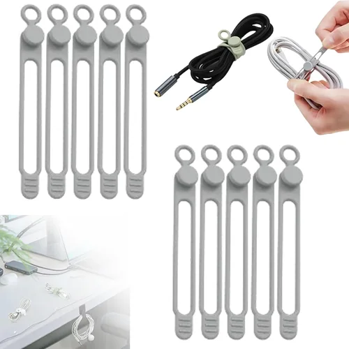 Miniatura 18 de Bridas de silicona para cables, organizador de cables de silicona, organizador de cables reutilizable, organizador de cables multiusos para viajes