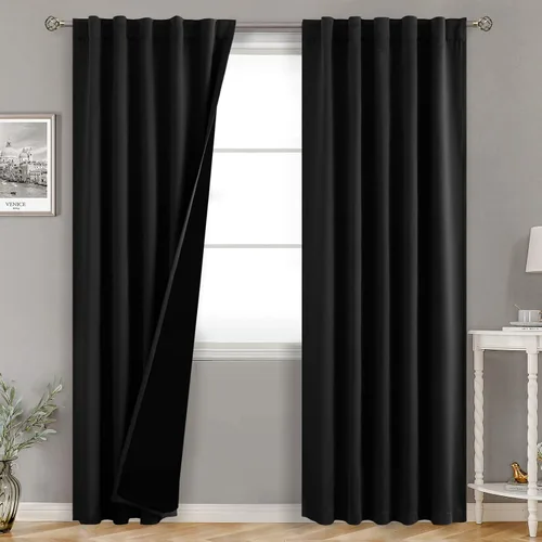 Miniatura 107 de BGment Cortinas 100% opacas beige de 63 pulgadas de largo con forro aislante térmico, bolsillo para varilla y lengüeta trasera de doble capa