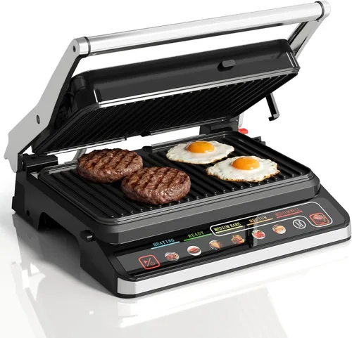 Miniatura 10 de Sunvivi Sandwichera Panini Press: Parrilla eléctrica de prensa Panini con tapa de bloqueo, fabricante de panini portátil para interiores con placas