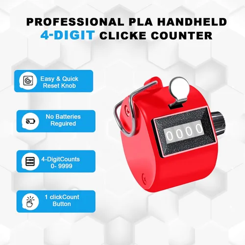Miniatura 2 de TESEAS Clicker Counter - Contador manual de mano, contador de 4 dígitos, paquete de 2 contadores mecánicos de mano, clickers para pitch, umpire
