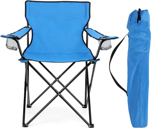 HaSteeL Silla de camping plegable y bolsa de transporte, silla de campamento plegable con portavasos para adultos, portátil para césped, al aire Azul