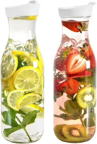 Miniatura 10 de DilaBee Jarra de agua con tapas, 50 onzas, jarras de plástico para jugos de mimosa, leche, batidos, té helado, recipientes para bebidas para paquete