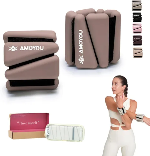 AMOYOU Pesas de muñeca y tobillo para mujer, pesas de tobillo de 2 libras (juego de 2, 1 libra cada una), pesas de brazo para mujer, pesas de Café