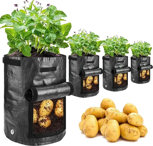Miniatura 13 de JJGoo Paquete de 2 bolsas de cultivo de patatas de jardín de 10 galones con solapa y asas de aireación, macetas de tela de aireación, macetas