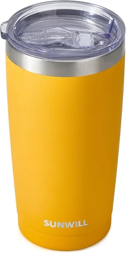 SUNWILL Vaso de café de viaje de 20 onzas, taza aislada con tapa, taza de acero inoxidable para bebidas calientes y frías, con recubrimiento en