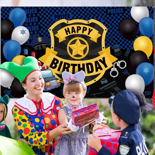 Miniatura 4 de Irenare Decoraciones de fiesta de cumpleaños de policía, suministros de decoración de fiesta de coche de policía, pancarta grande con insignia