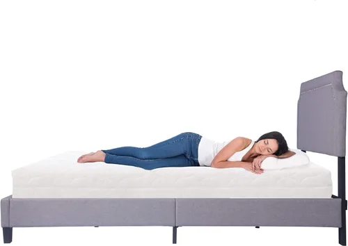 Miniatura 4 de LUCKYERMORE Marco de cama de plataforma tamaño Queen, marco de cama Queen tapizado de 11 pulgadas con cabecero de listones de madera, marco de metal