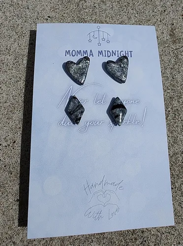 Miniatura 4 de Modern Black & Silver Marble Sparkle Earring Studs