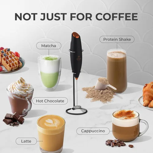 Miniatura 605 de Zulay Milk Boss Espumador de leche potente manual, hace espuma para latte, batidor para mezclar bebidas, café, miniespumador para capuchino, frappé