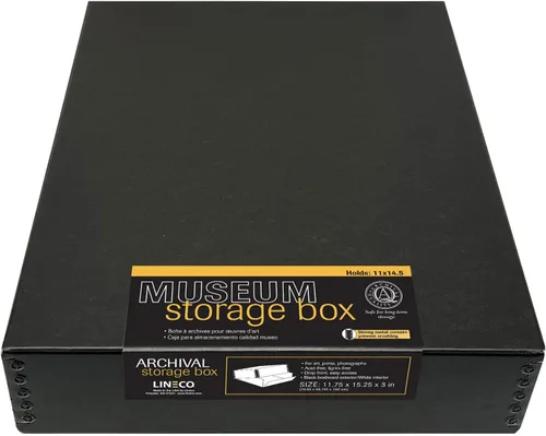 Miniatura 39 de Lineco 13x19 Caja de almacenamiento de museo negra, tapa removible y diseño frontal abatible, 13.5 x 19.5 x 3 pulgadas de archivo con borde Negro