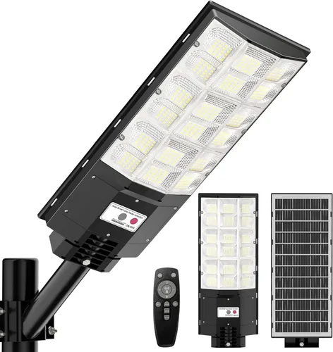 Farolas solares impermeables para exteriores, 6500K 8500W gran angular, luz de inundación LED IP66 del atardecer al amanecer solar con sensor de