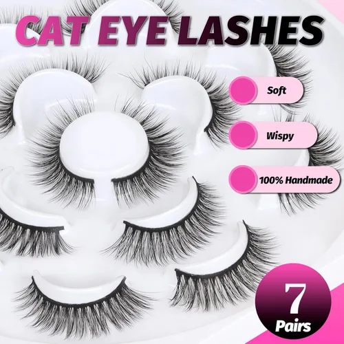 Miniatura 113 de Veleasha Pestañas postizas de manga puntiagudas, 100% hechas a mano, aspecto natural, pestañas postizas ligeras con banda transparente suave