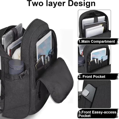 Miniatura 2 de Mancro Mochila para laptop de viaje de negocios, bolsa delgada antirrobo para laptop con puerto de carga USB para hombres y mujeres, bolsa