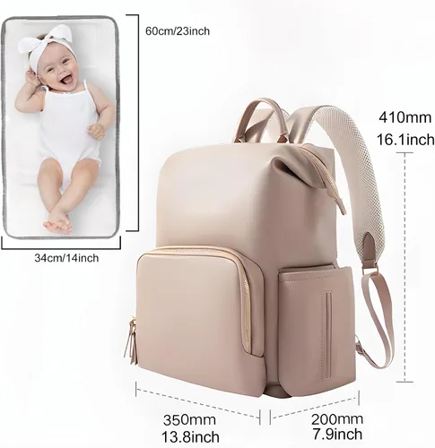 Miniatura 6 de Mochila para pañales de cuero sintético con bolsillos impermeables, hebilla para cochecito y cambiador - 35L bolsas grandes para pañales, bolsa