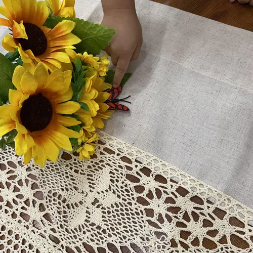 Miniatura 4 de Cenefa de cortina rústica bohemia para ventana de cocina, casa de campo, hecha a mano, entretejido de encaje de ganchillo, tela de algodón, cortinas