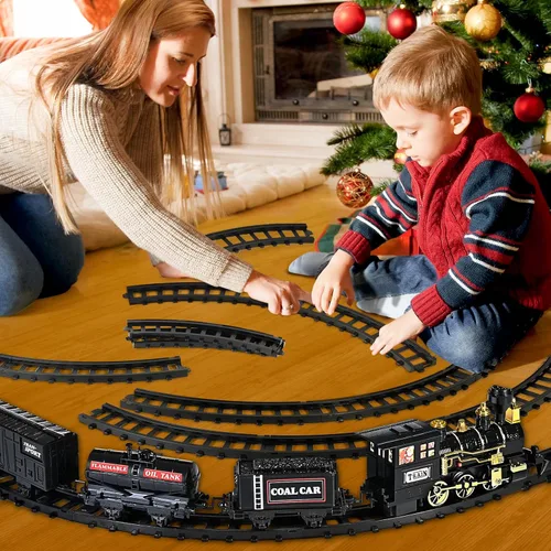 Miniatura 6 de Juego de tren para niños, juguete de tren con vapor, luz y sonidos, conjuntos de tren de Navidad para debajo del árbol, para niños y niñas de 3 4 5