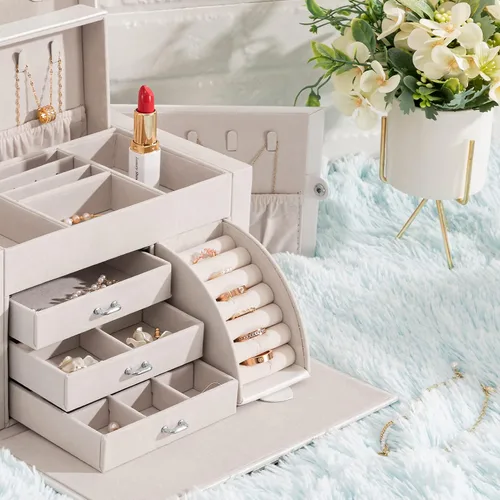 Miniatura 3 de Oyydecor Joyero organizador para mujeres y niñas piel sintética para personas mayores caja de almacenamiento de joyas con cerradura organizador