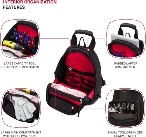 Miniatura 4 de SwissGear Mochila de bolsa de herramientas, se adapta hasta, Negro, Mediana